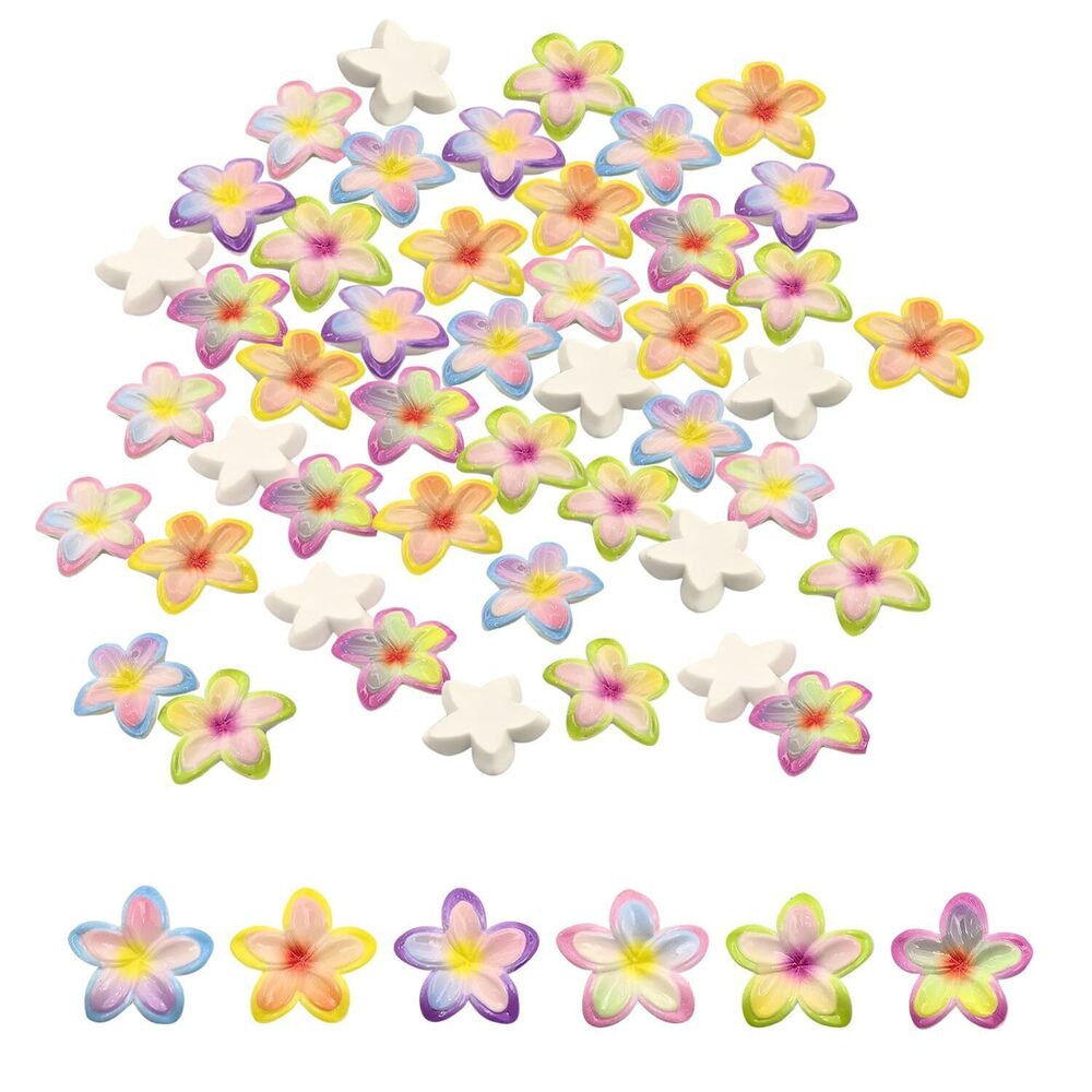 3085 60 PCS Resin Hawaiian Flowers Charms,Flatback Charms for Jewelry